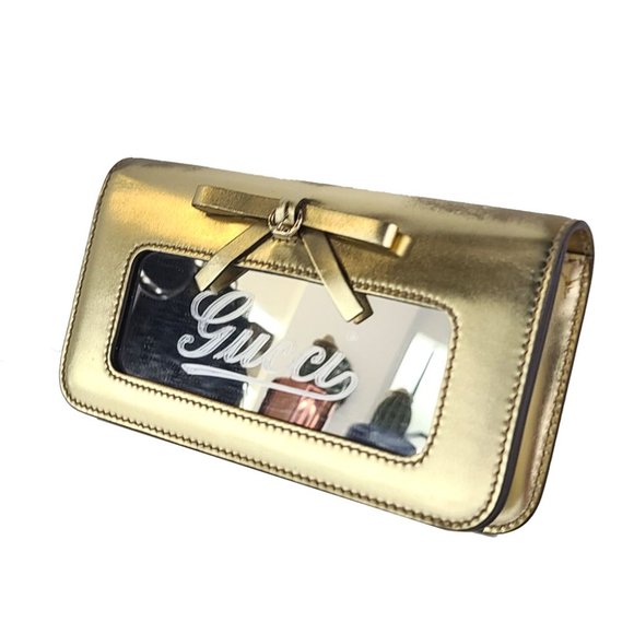 authentic GUCCI Leather Clutch Metallic Gold - Picture 2 of 9